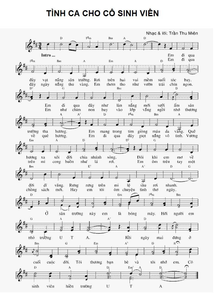 Sheet nhạc Tình Ca Cho Cô Sinh Viên